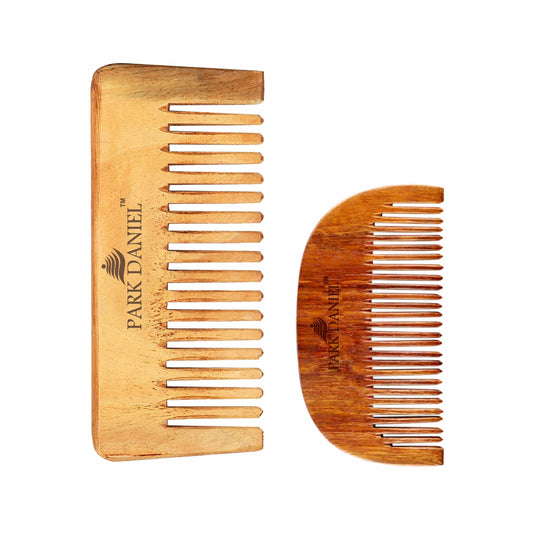 Park Daniel Natural & Ecofriendly Handmade Medium Detangler Neem Wooden Comb(5.5 inches) & Handcrafted Wooden Beard Comb(4 inches) Pack of 2 pcs.