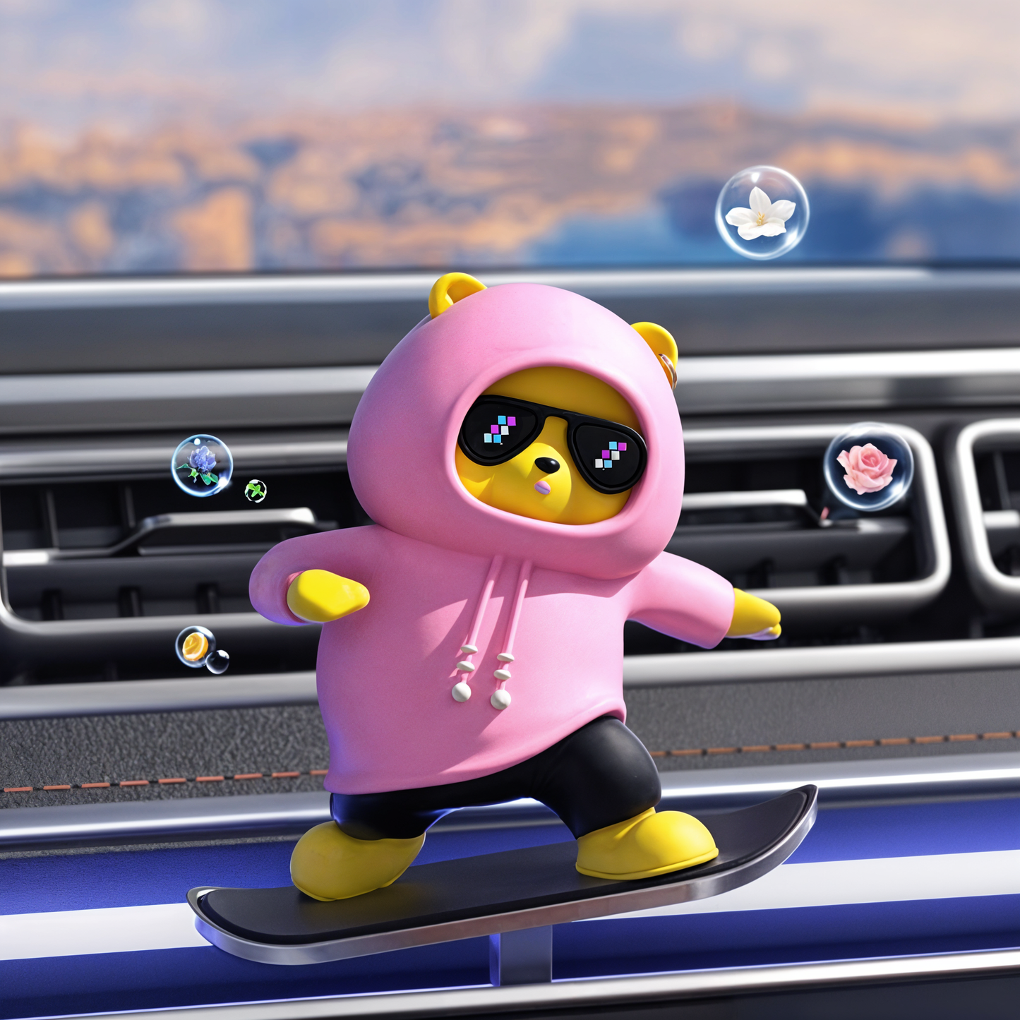 SkateBear: Adorable Cartoon Bear Skateboard Figure for Car Dashboard